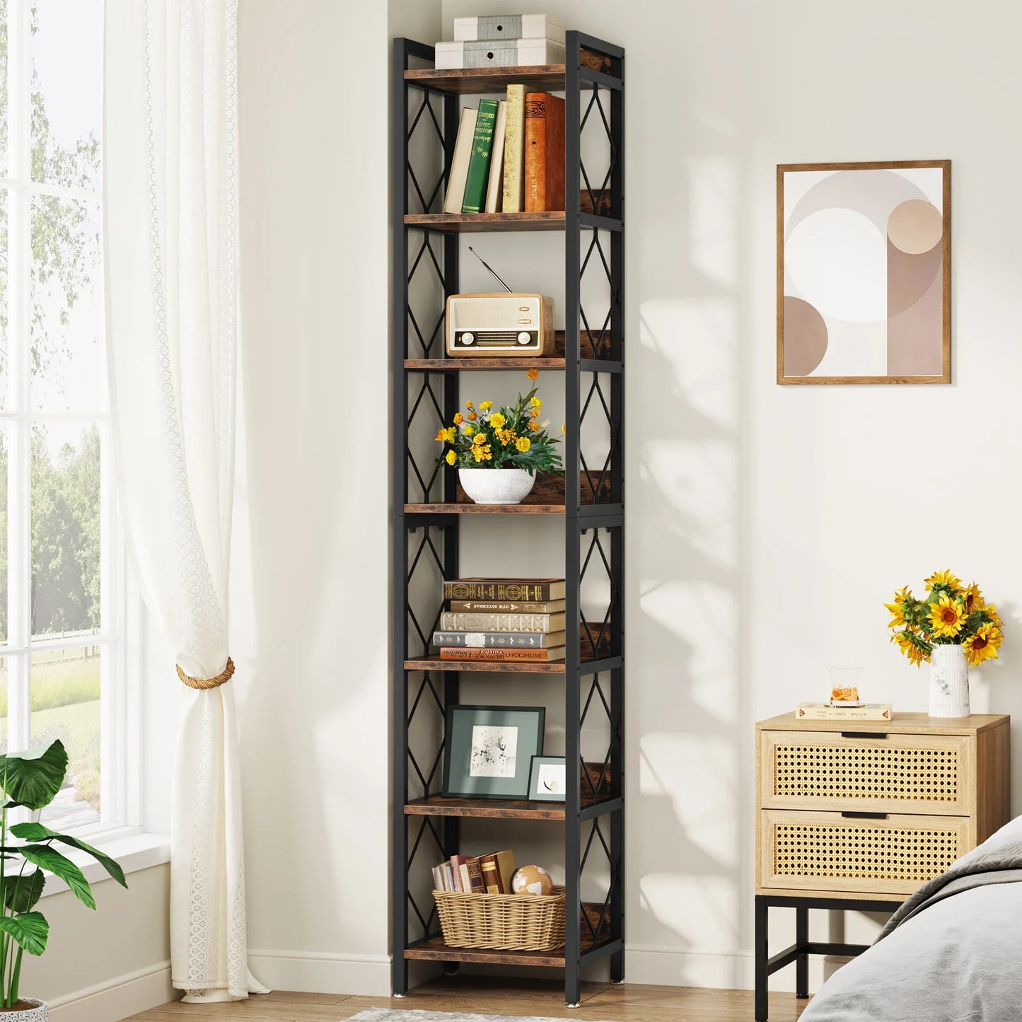 Tribesigns 7 Tier Freestanding Wooden Bookshelf Home Storage Display Unit