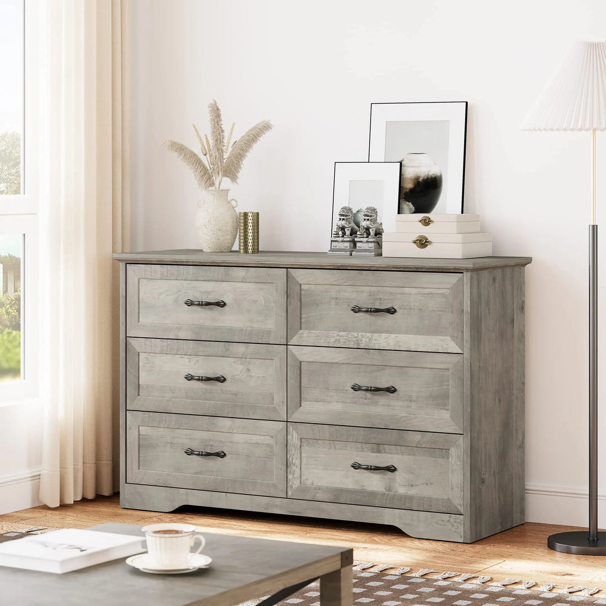 Studyset Six Drawer Wood Dresser for Bedroom and Living Room