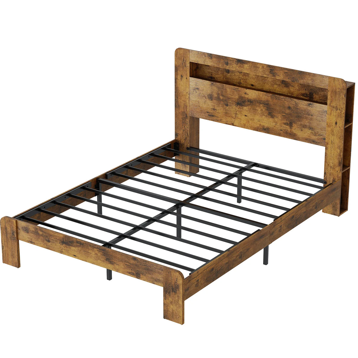 Platform Bed With Storage Headboard, Charging Station And LED Lights