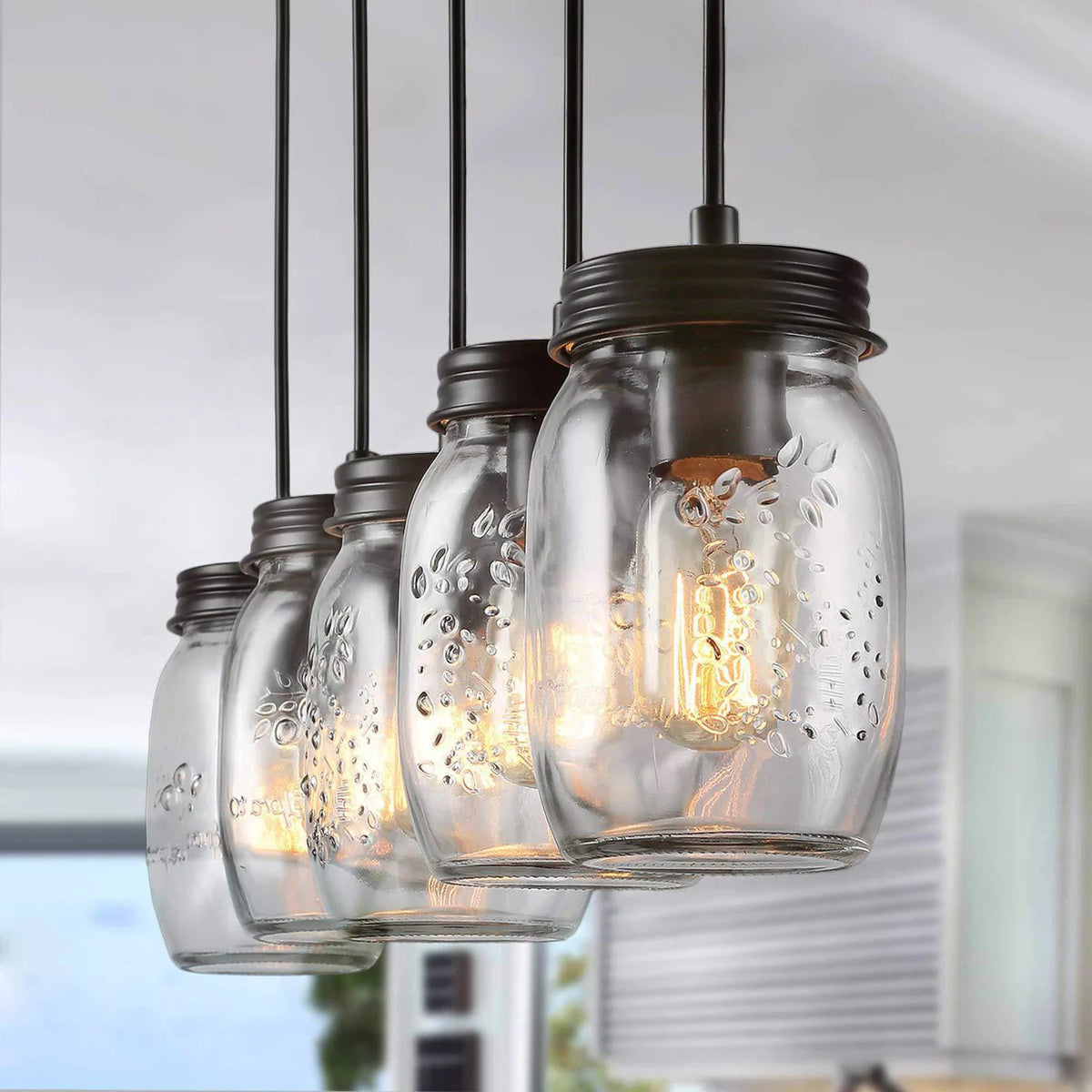 Vintage Five Head Glass Pendant Light for Kitchen Island