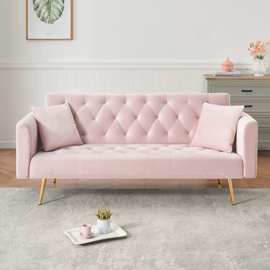 American Retro Convertible Velvet Loveseat Sofa For Home And Office