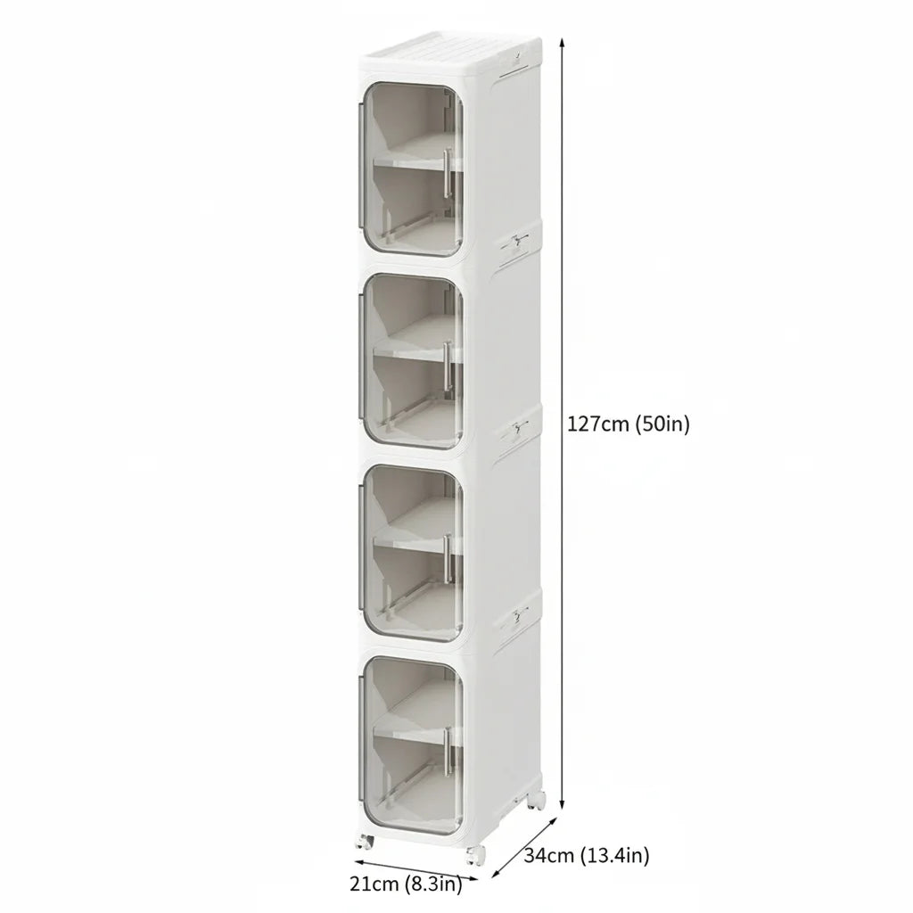 Slim Four Tier Rolling Storage Cabinet With Adjustable Shelves