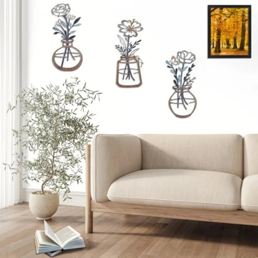 3 Piece Floral Vase Wall Art And Picture Frame Set