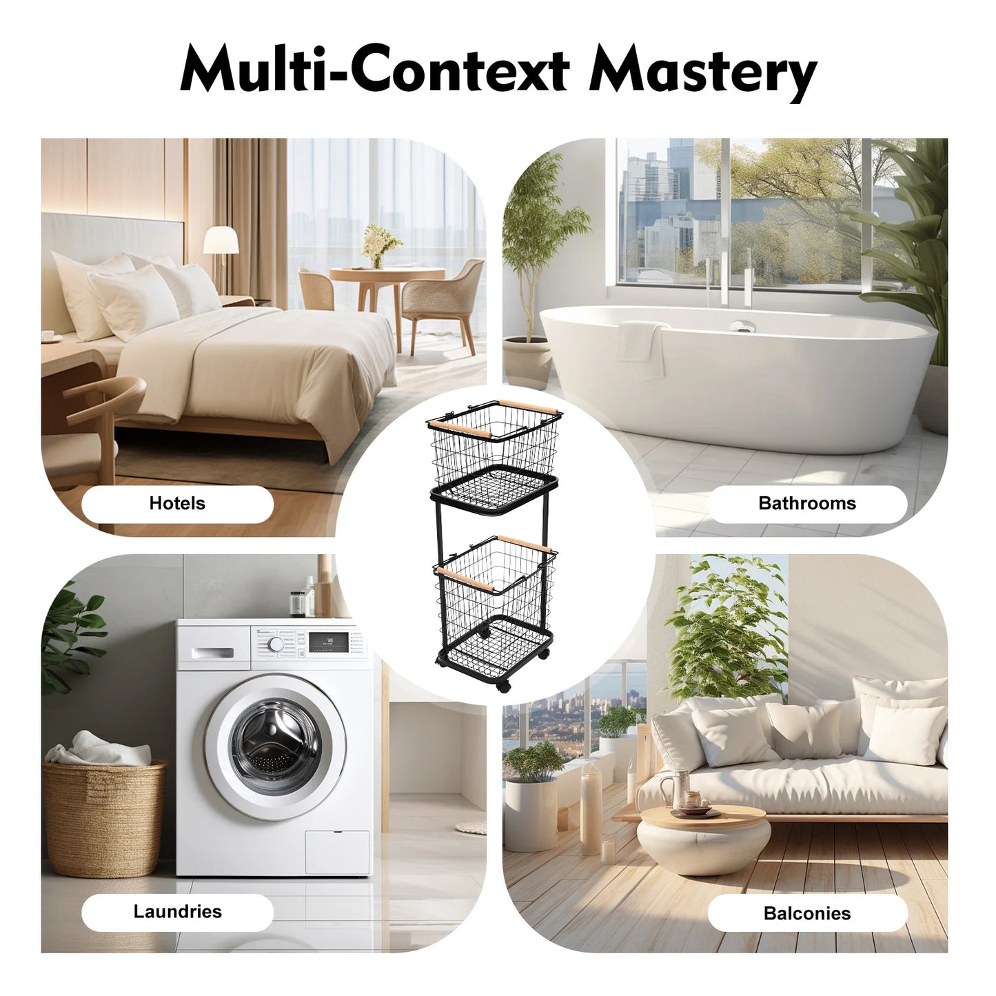 Bymaocar Two Tier Rolling Laundry Cart With Detachable Mesh Baskets