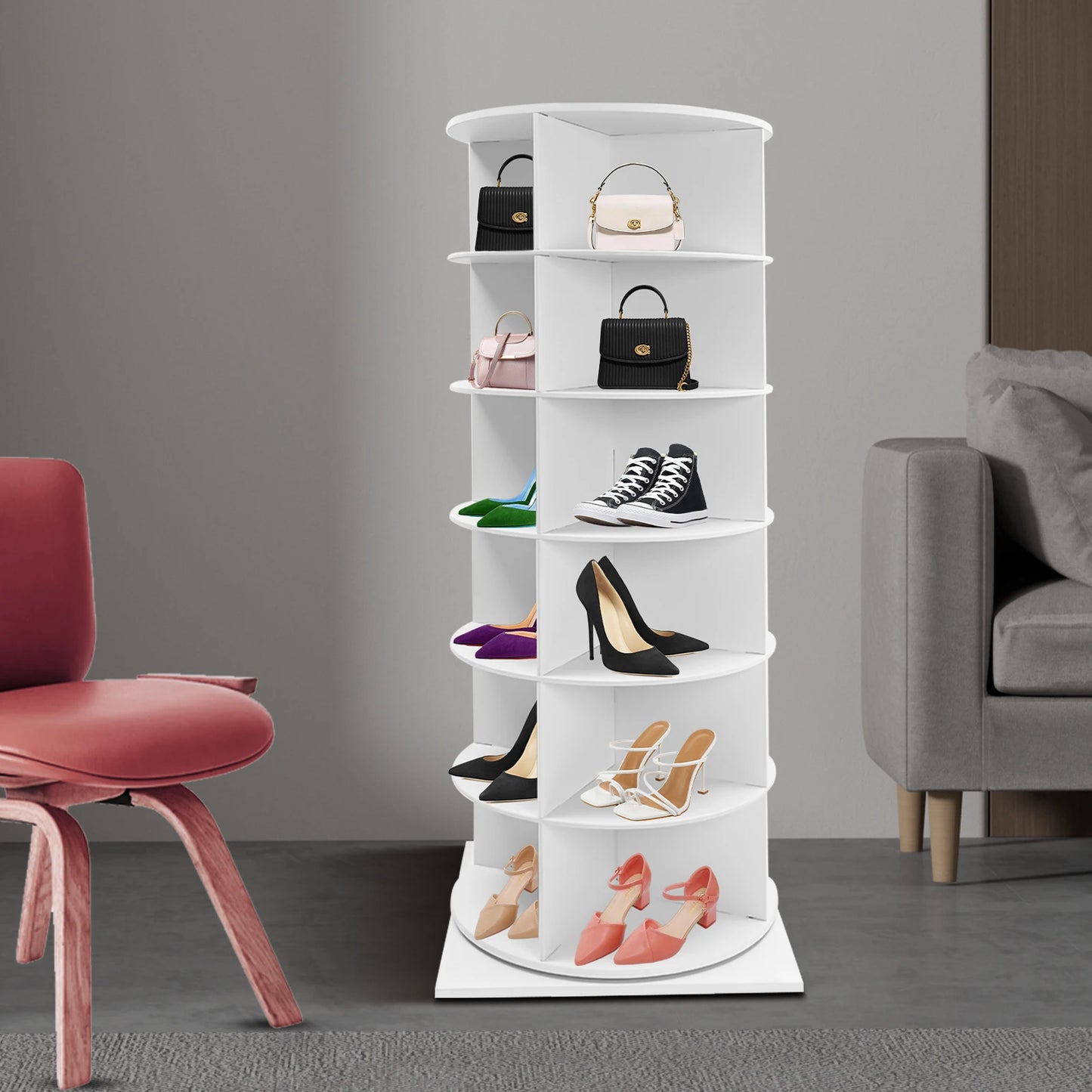 Rotating Multi Tier PVC Shoe Rack Space Saving Organizer