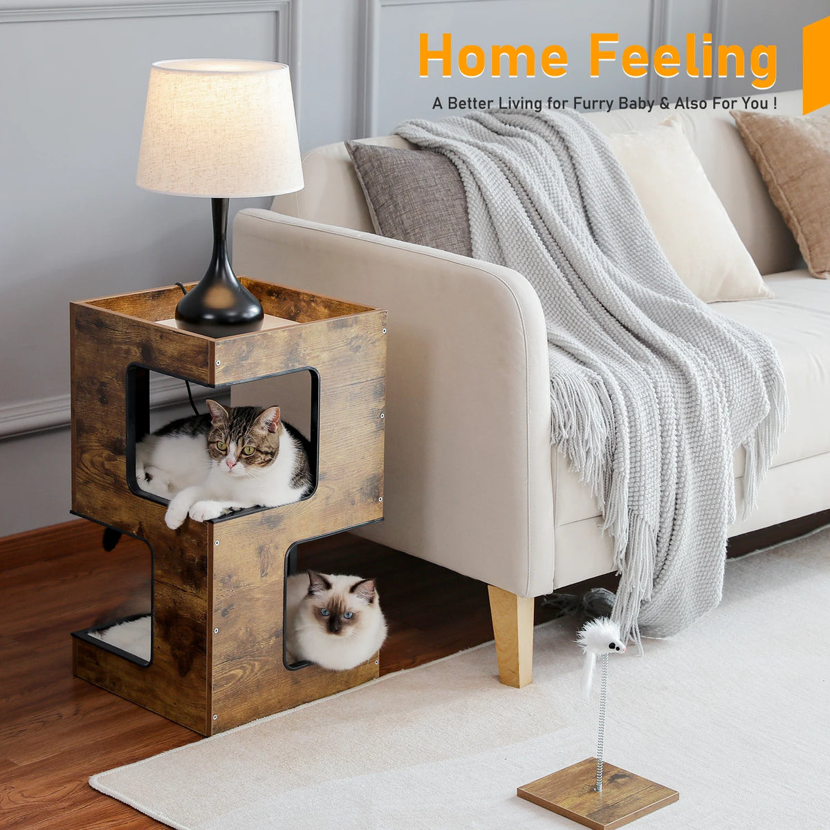 PAWZ Road Modern Wood Cat Tree Condo With Scratching Pad