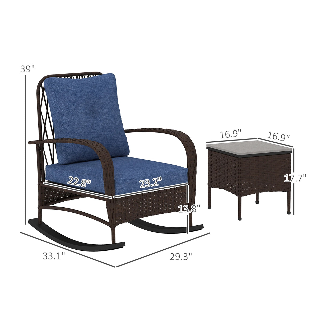 Outsunny Outdoor Patio Rocking Chairs Set With Coffee Table
