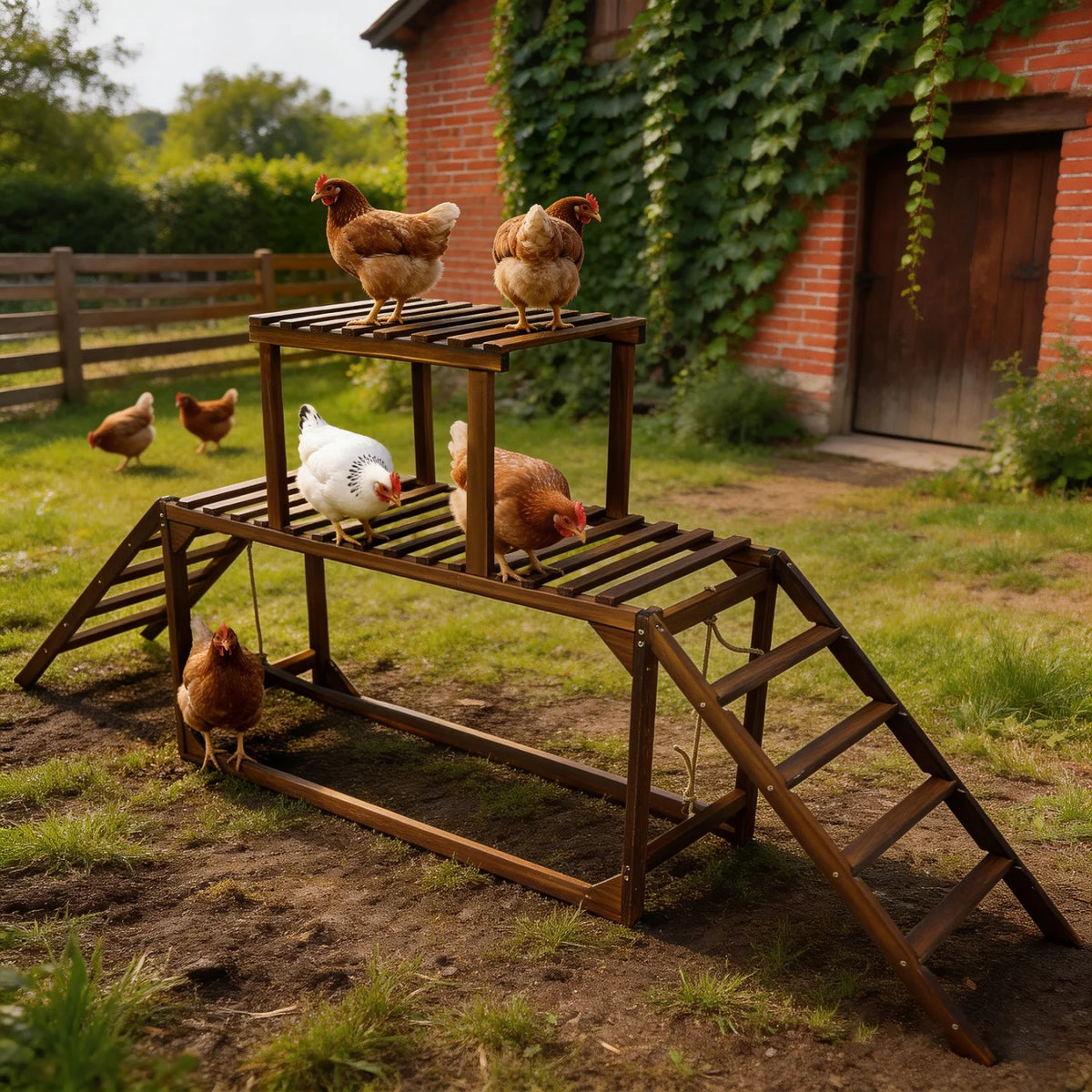 BINGOPAW Wooden Chicken Perch Swing With Ladder Activity Toy