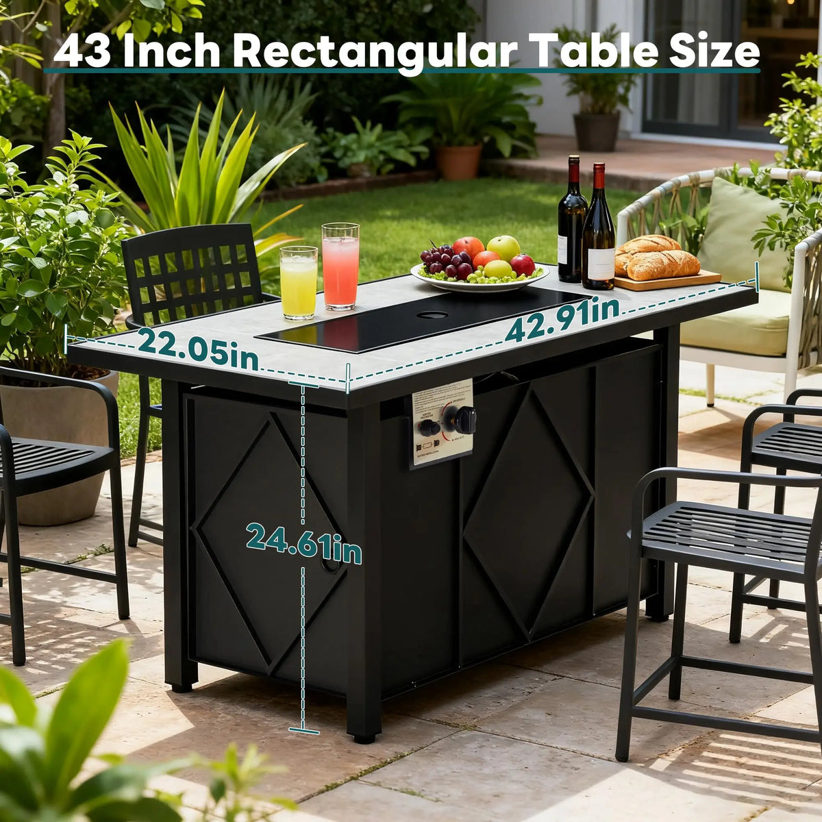 JHK Outdoor Propane Fire Pit Table Featuring Stainless Steel Construction
