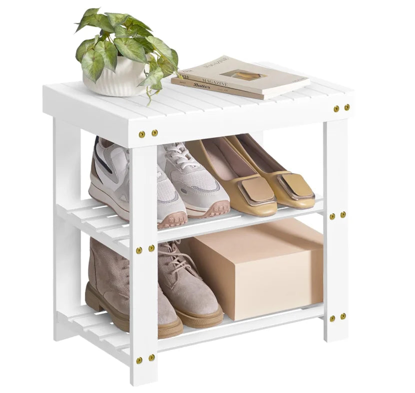 HiMISS Bamboo Shoe Rack Bench With Comfortable Entryway Storage Seat