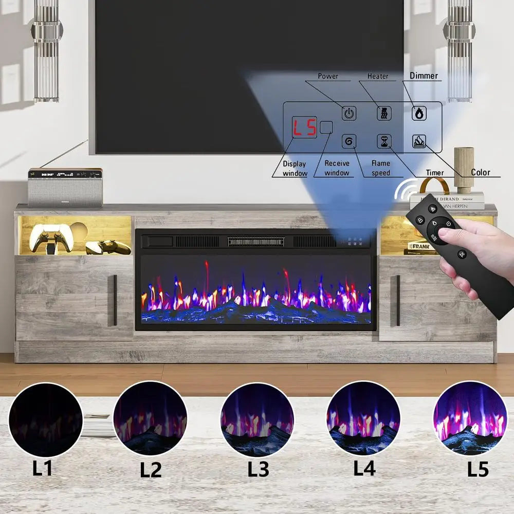 Ireplace Modern TV Stand With LED Lights And Remote Control