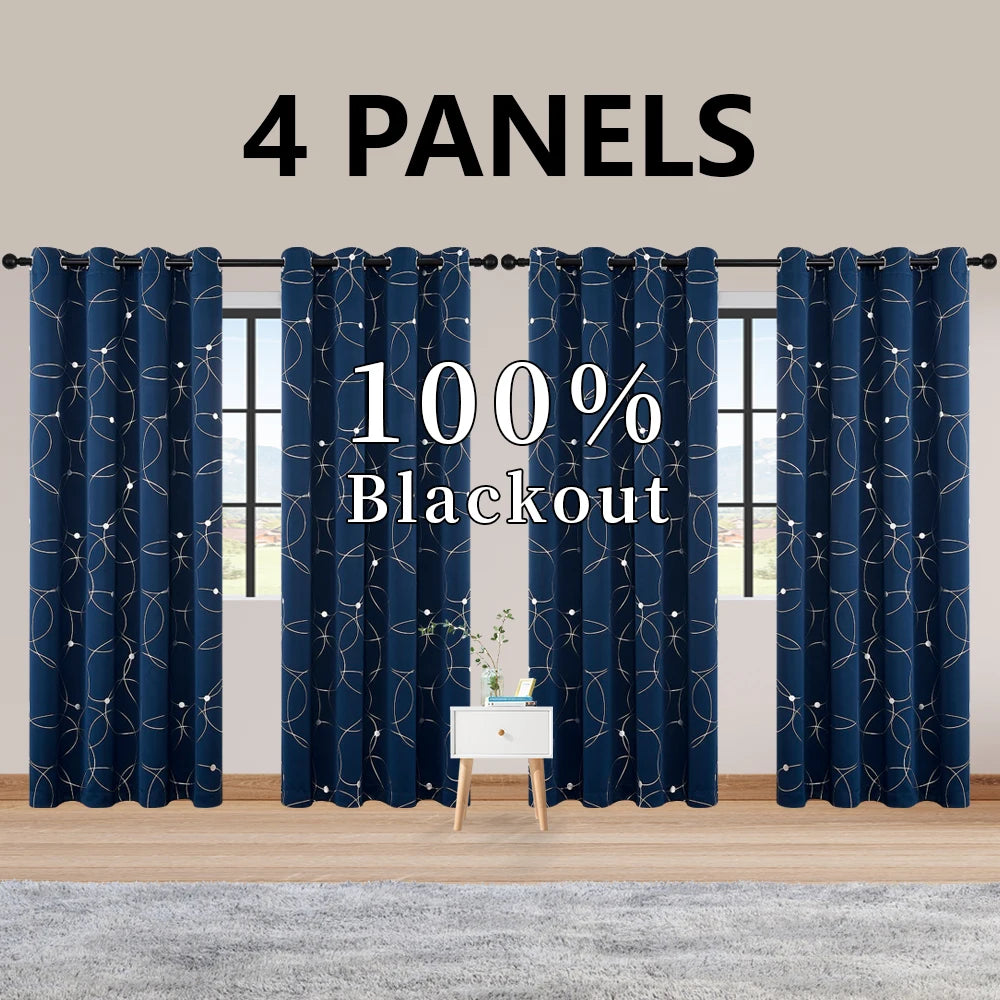 Premium Thermal Blackout Curtains With Grommets And Decorative Foil Print