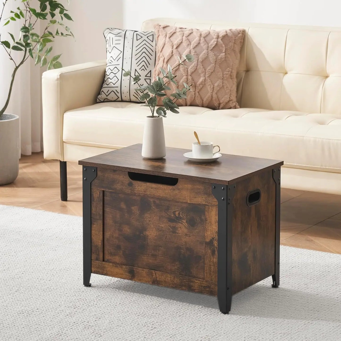 Garvee Wooden Storage Trunk With Metal Frame And Lift Top