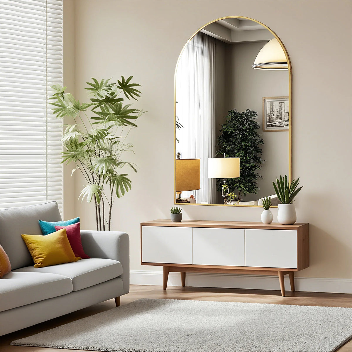 JHK Arched Metal Framed Wall Mirror For Bedroom Entryway