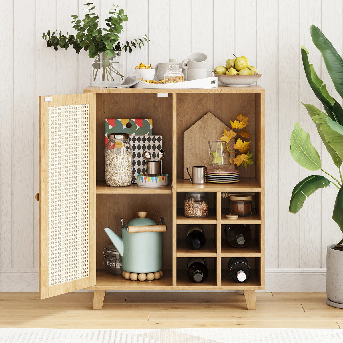 FARINI Farmhouse Sideboard Cabinet With Wine Racks And Storage
