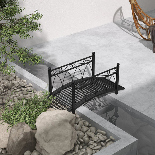 Antique Metal Garden Bridge With Safety Railings For Backyard Pond