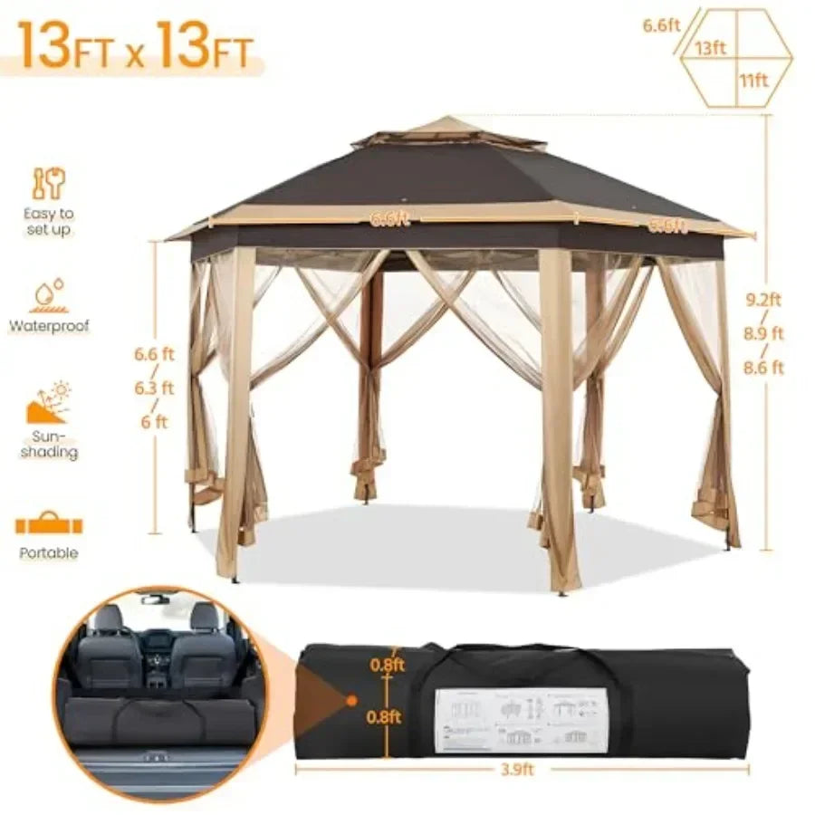 Hexagonal Pop Up Gazebo Outdoor Garden Sun Shade Canopy Tent