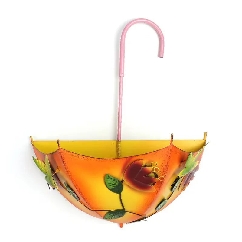 Indoor Outdoor Metal Flower Basket Umbrella Wall Mounted Hanging Planter