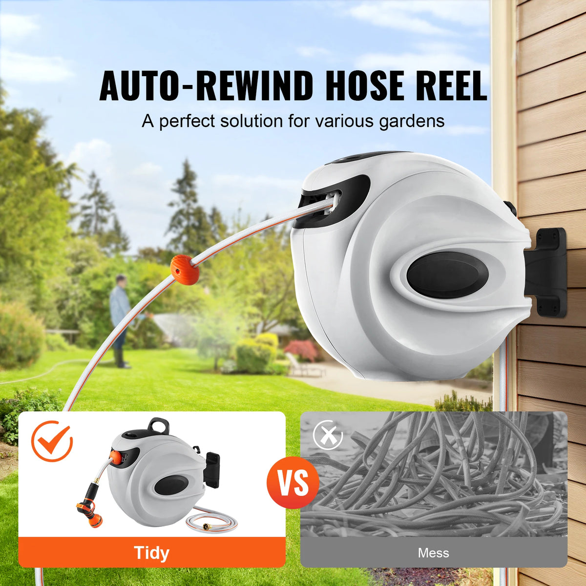 SucceBuy Retractable Hose Reel With Automatic Rewind And Swivel Mount