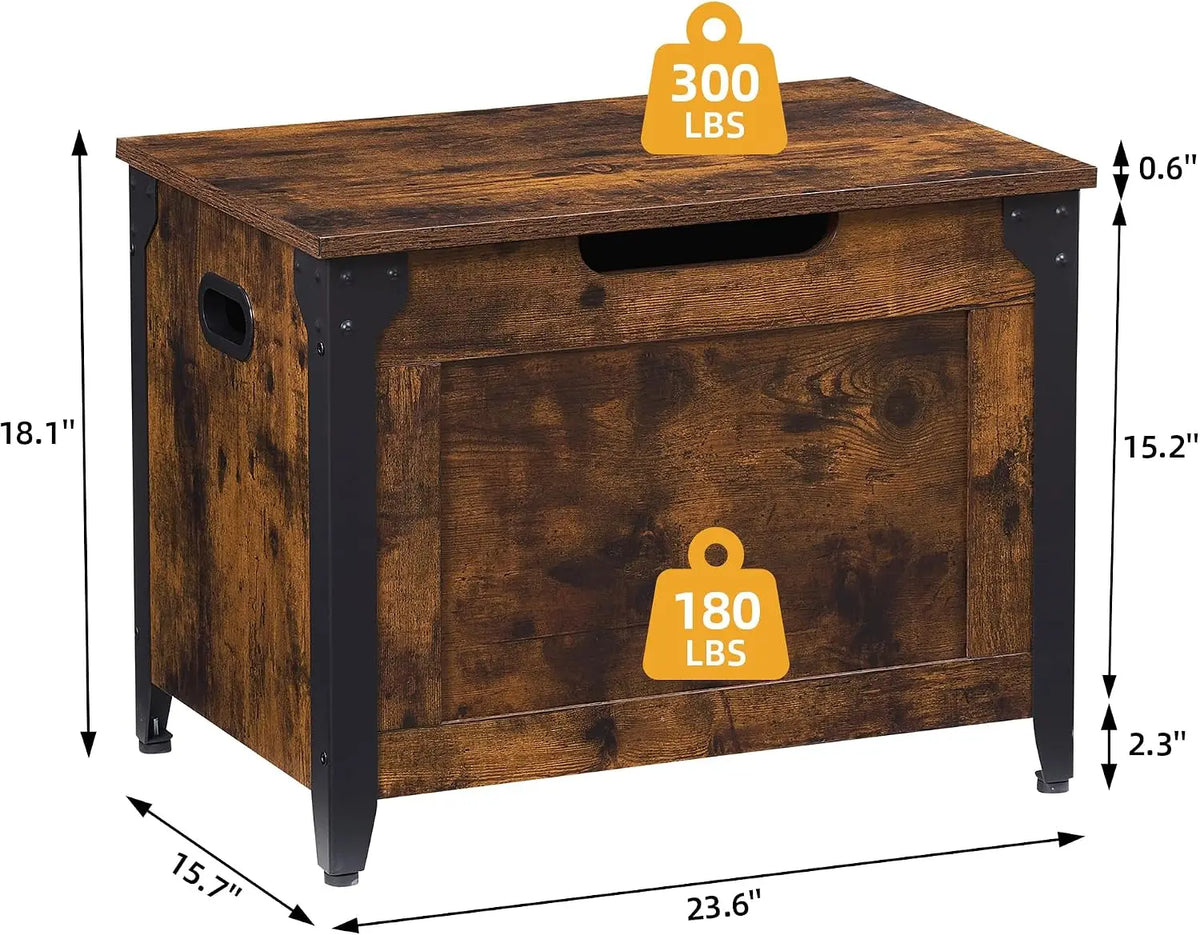 Garvee Wooden Storage Trunk With Metal Frame And Lift Top