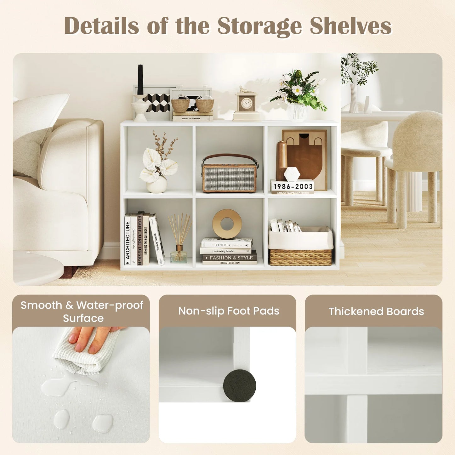 Homasis Modern 6 Cube Bookcase Versatile Storage Organizer Shelf