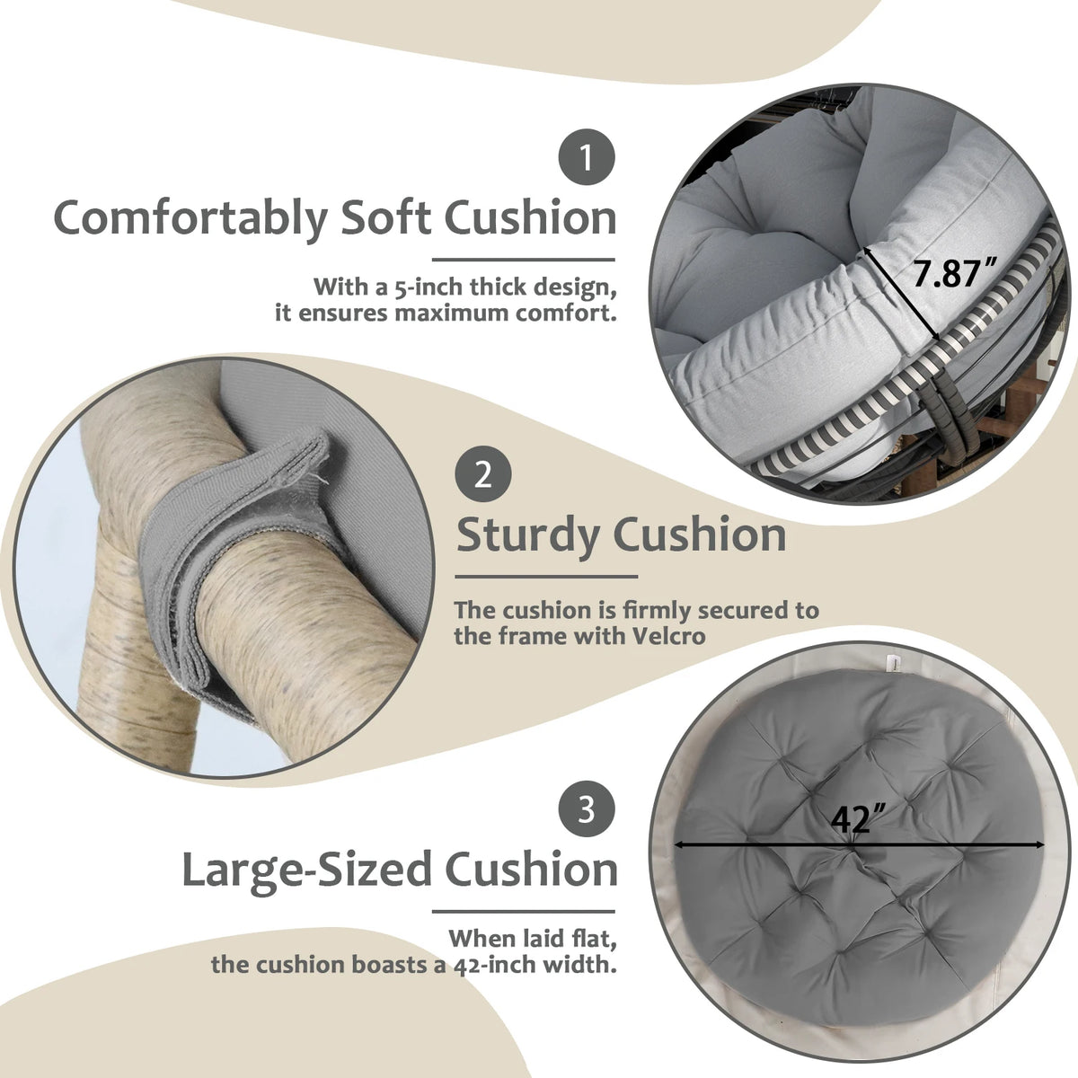 Swivel Outdoor Rattan Papasan Lounge Chair With Thick Cushion