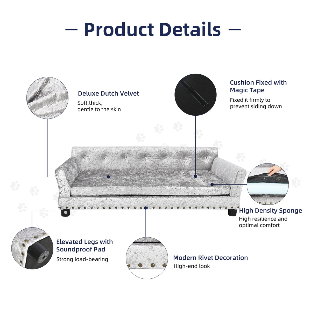 Bingopaw Elevated Dog Sofa Bed With Breathable Velvet Cushion