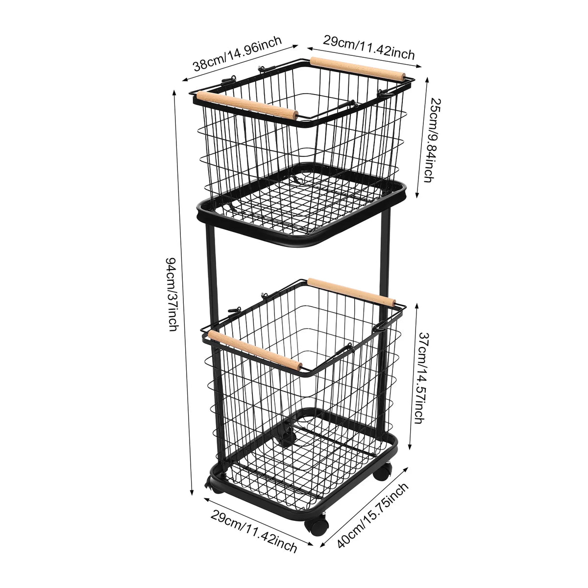 Bymaocar Two Tier Rolling Laundry Cart With Detachable Mesh Baskets