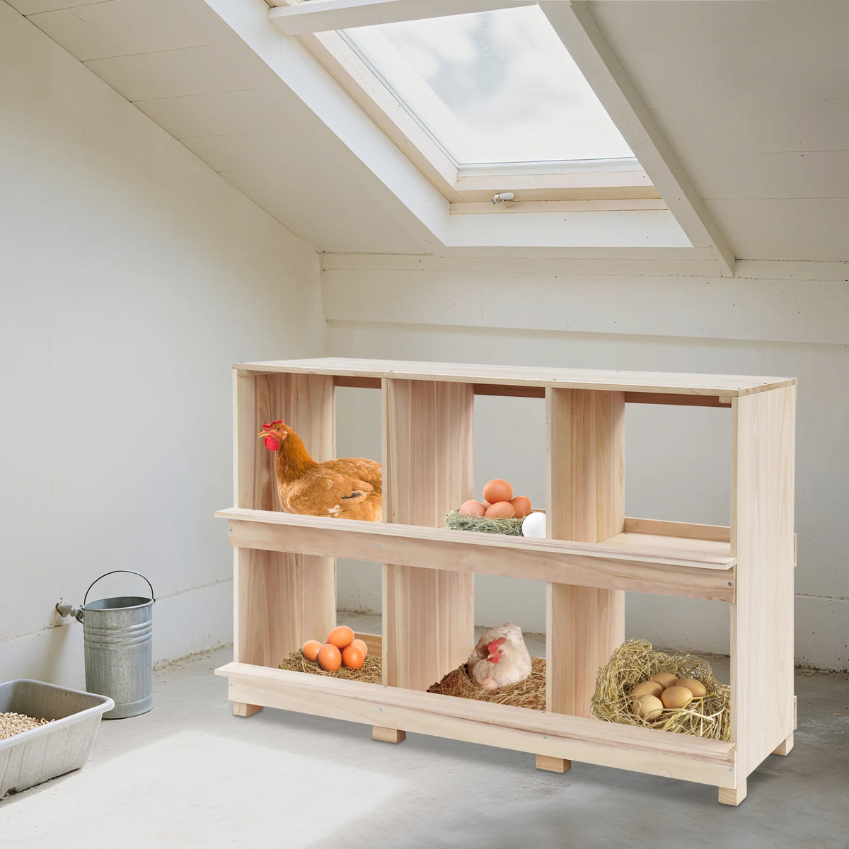 Wooden 6 Compartment Chicken Nesting Box For Backyard Farm Poultry