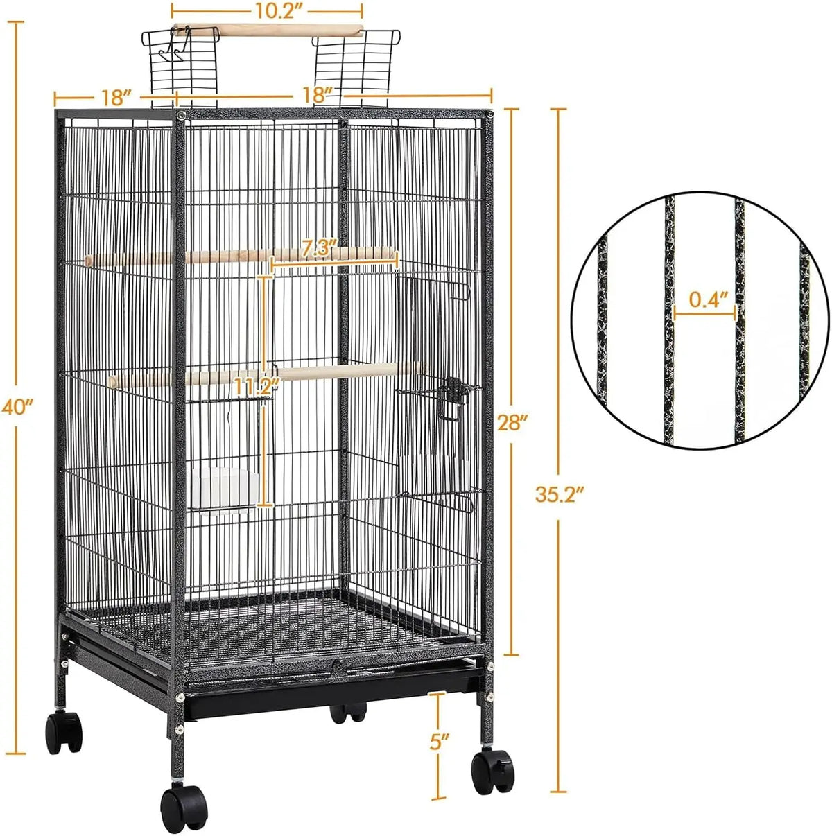 HiMISS Open Top Bird Cage With Rolling Stand And Feeder