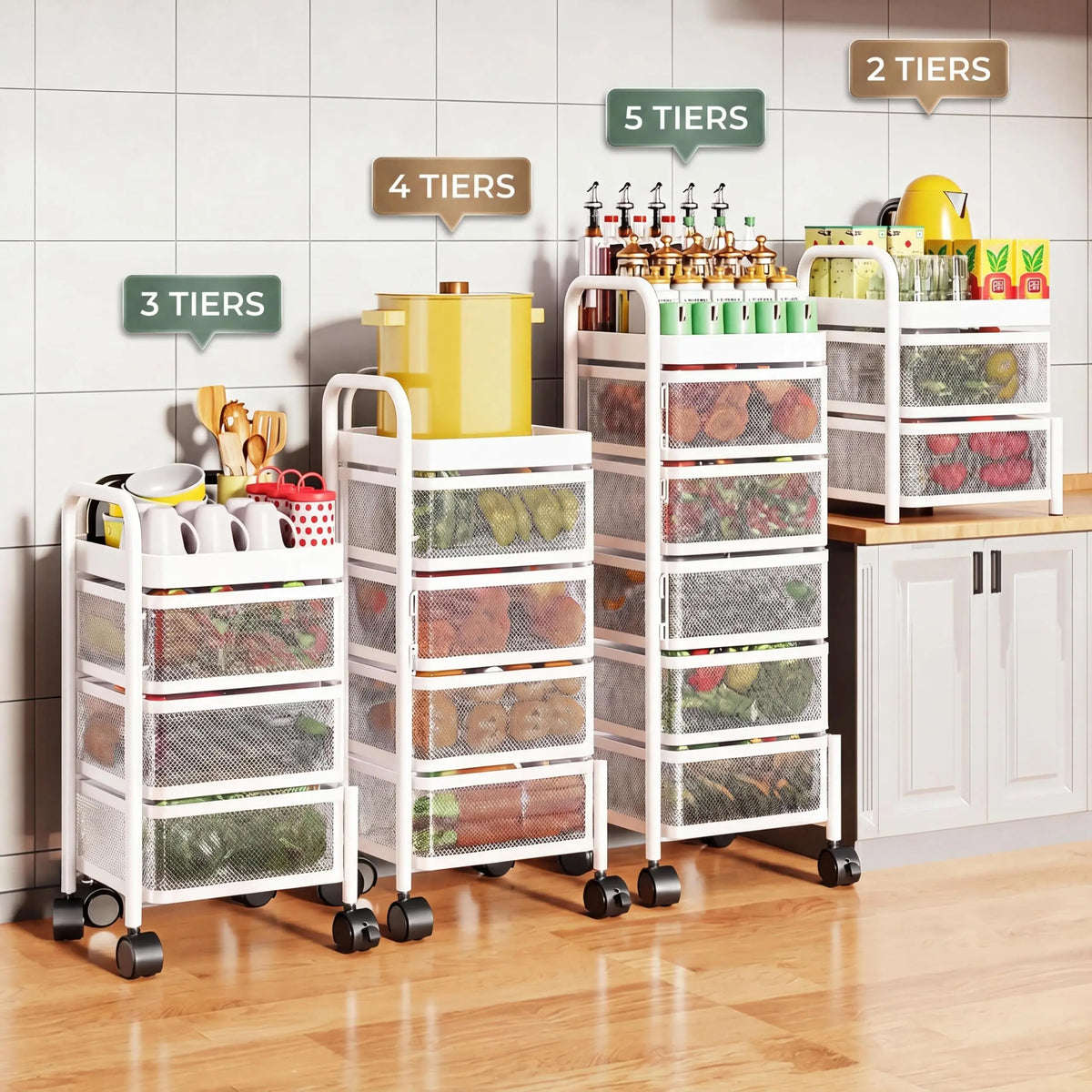 Studyset Adjustable Four Tier Rotating Kitchen Storage Cart