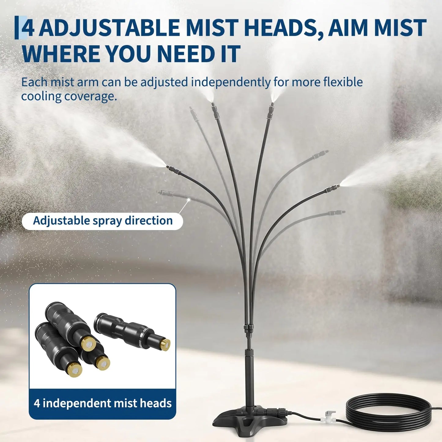 HiMISS Standing Misting System With Four Adjustable Mist Heads For Patios