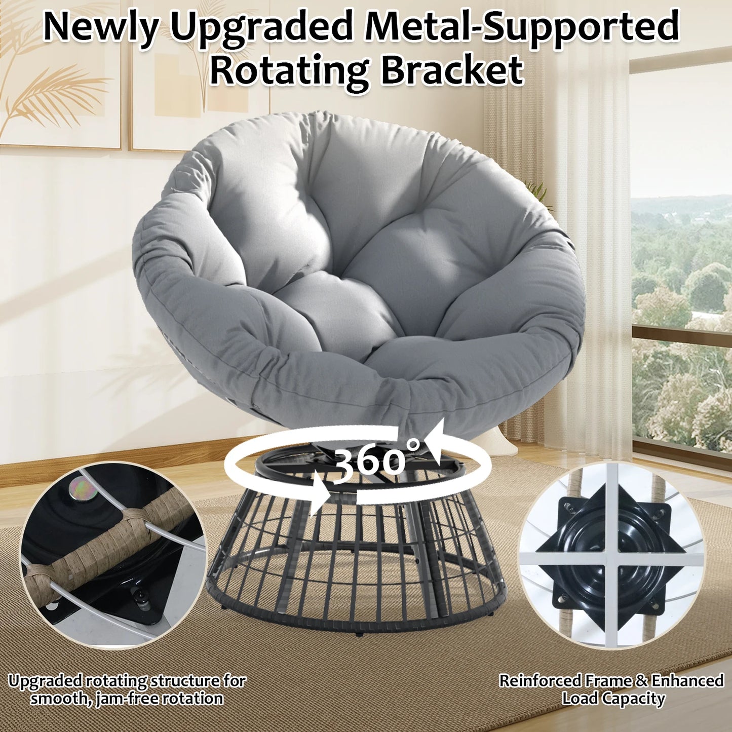 Swivel Outdoor Rattan Papasan Lounge Chair With Thick Cushion