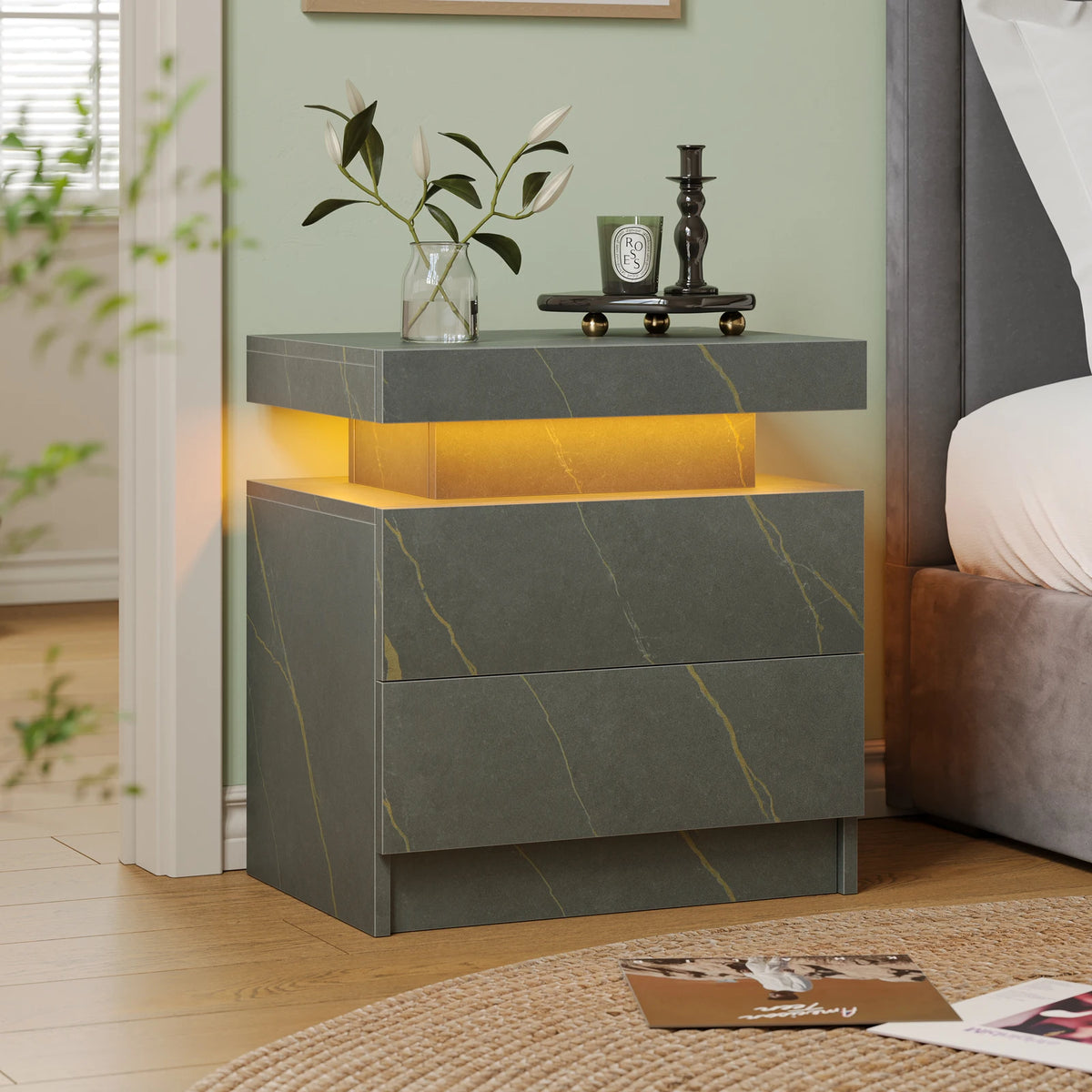 Cubehom Wooden Nightstand With Two Drawers And RGB Lighting Design