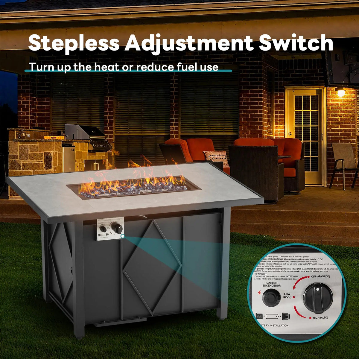 JHK Outdoor Propane Fire Pit Table Featuring Stainless Steel Construction