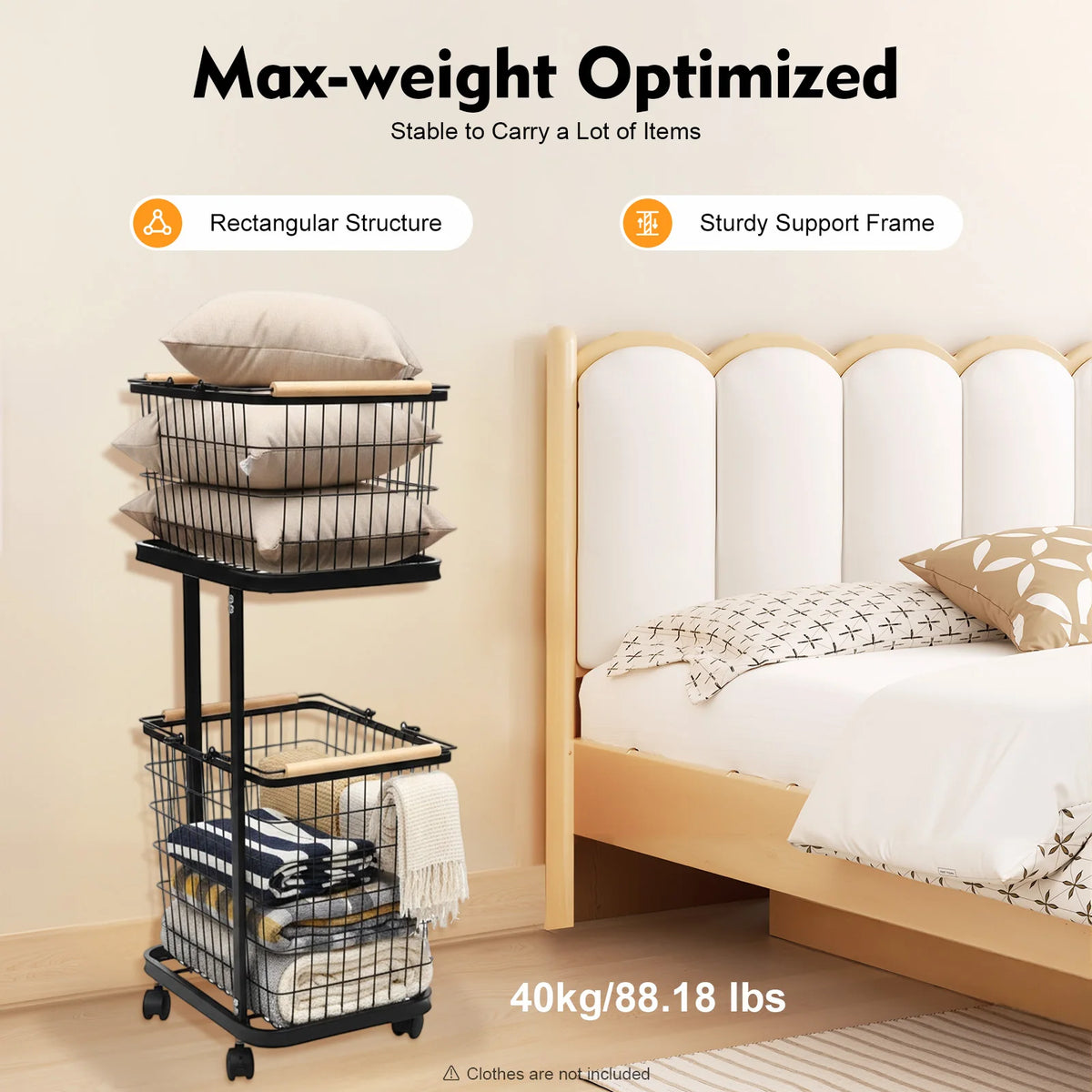Bymaocar Two Tier Rolling Laundry Cart With Detachable Mesh Baskets