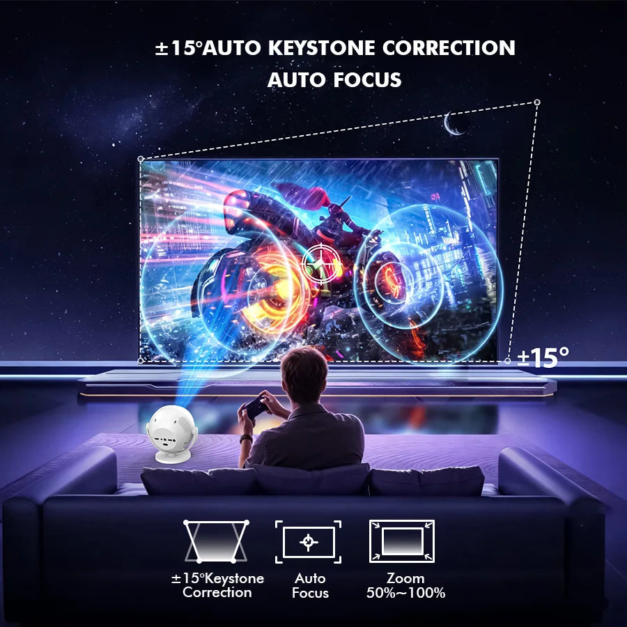 Portable Smart Projector Featuring 4K Support Auto Focus And Bluetooth