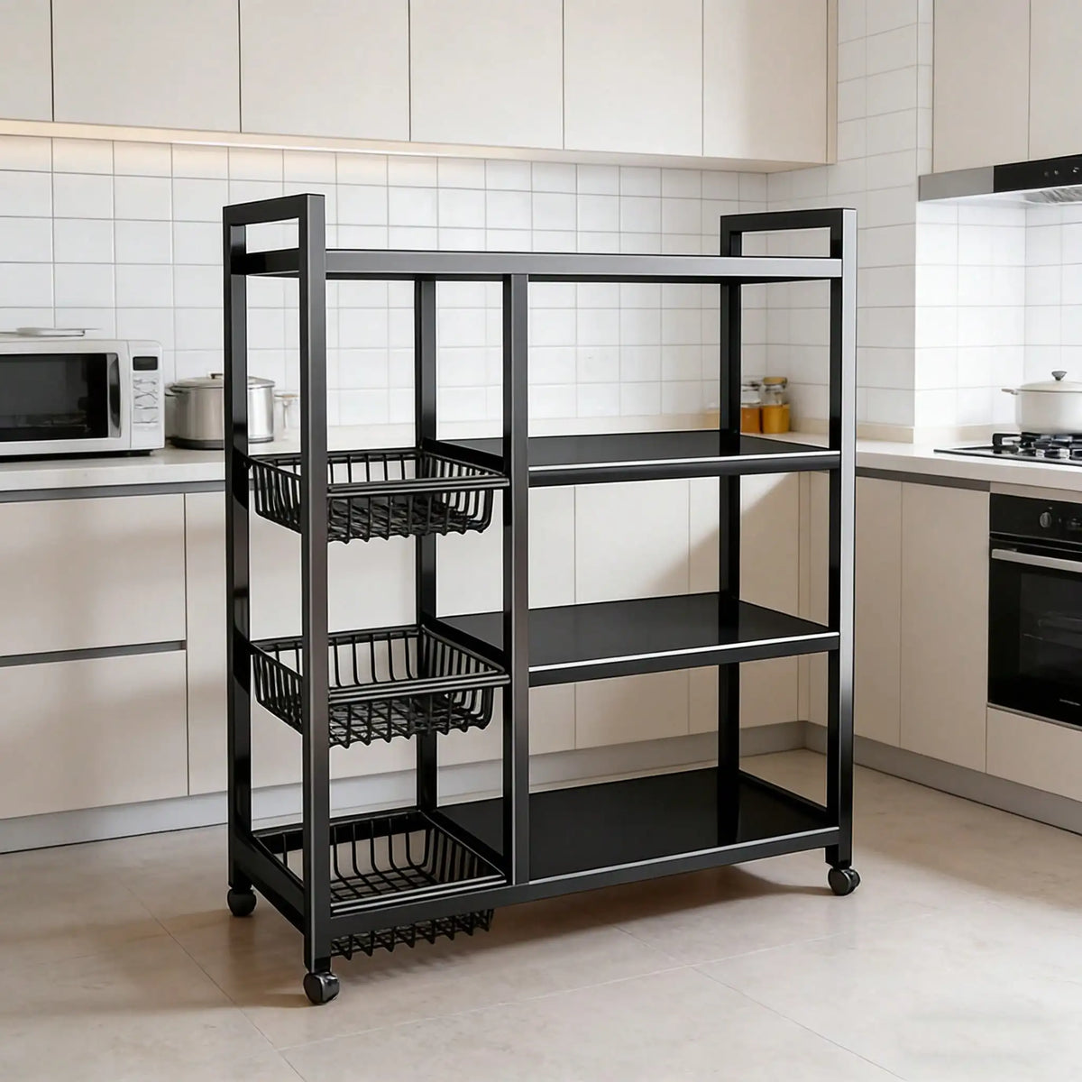 Heavy Duty Four Tier Metal Storage Rack With Three Baskets