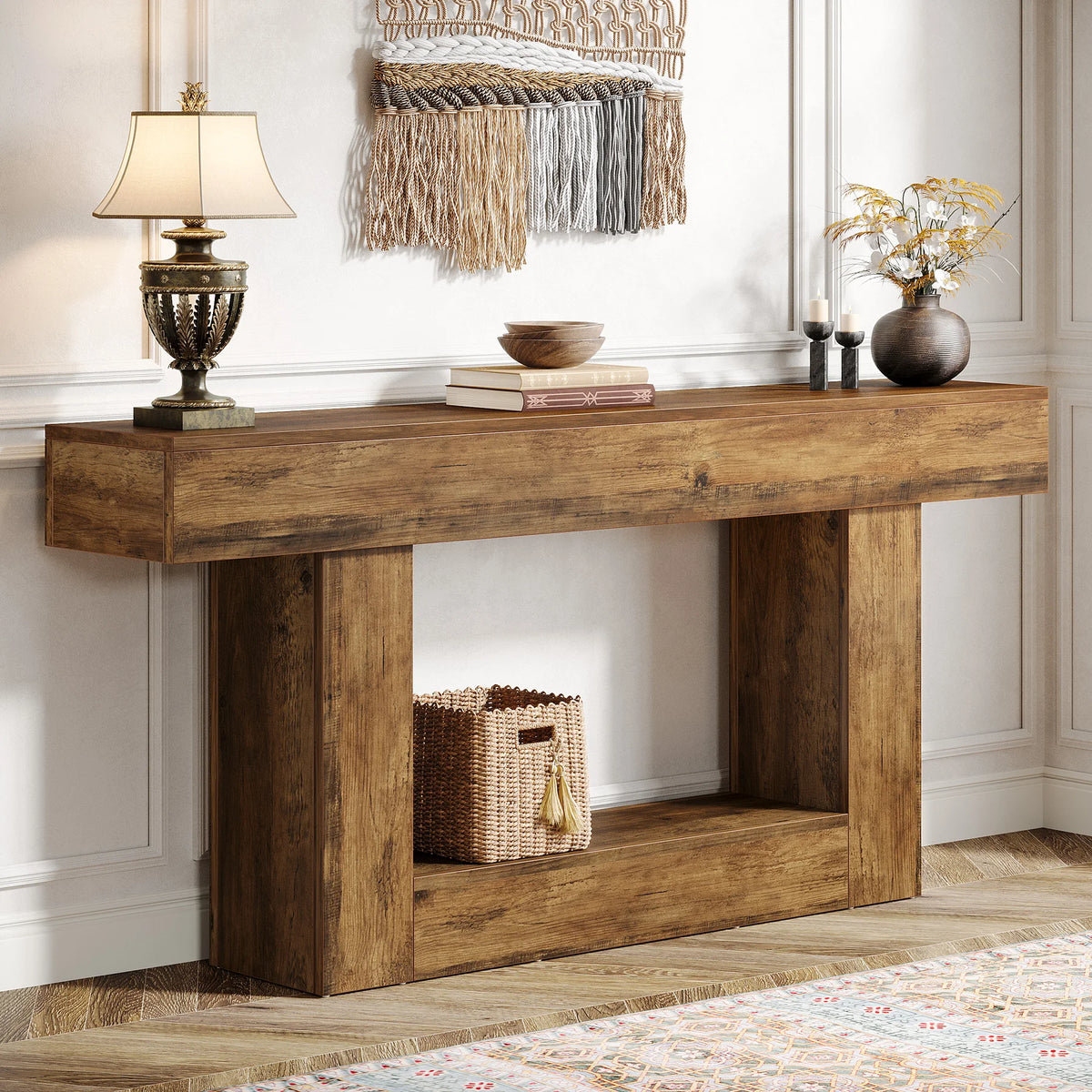 Tribesigns Farmhouse Two Tier Console Table With U Shaped Base