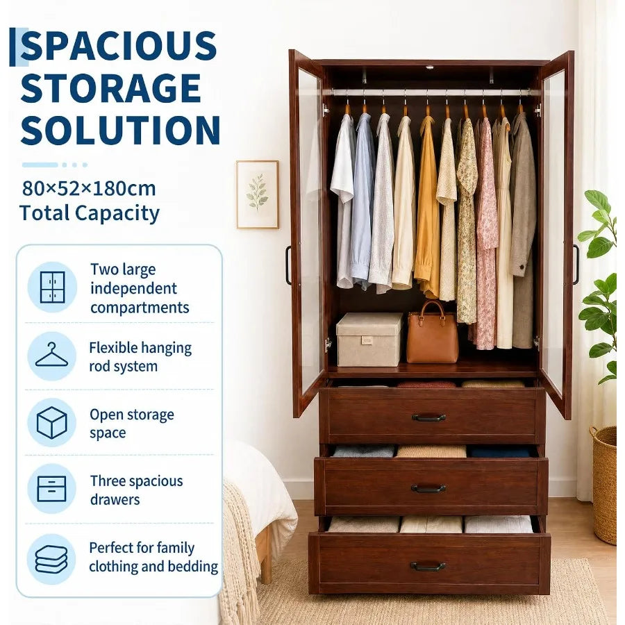 Farmhouse Wooden Armoire Wardrobe Closet For Bedroom Storage