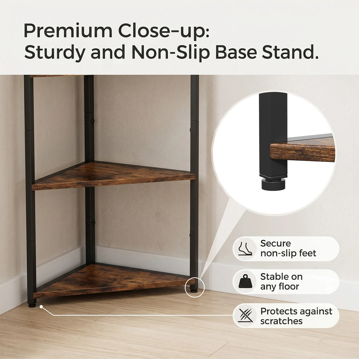 Retro Wooden Six Tier Corner Bookshelf With Steel Frame