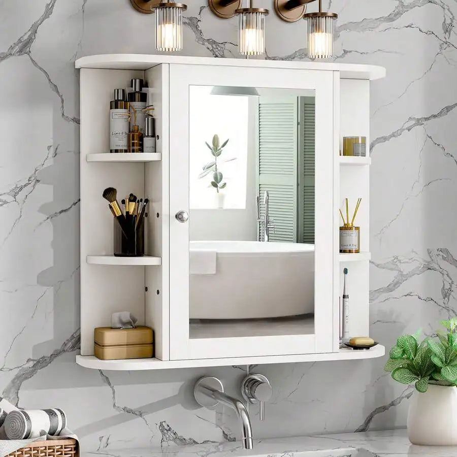 Wall Mounted Bathroom Cabinet With Mirror Door And Shelves