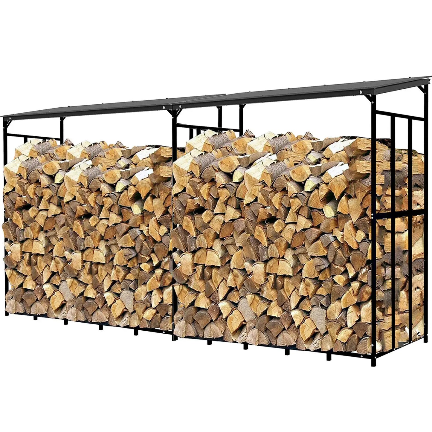 Metal Log Store With Waterproof Roof For Outdoor Garden Firewood
