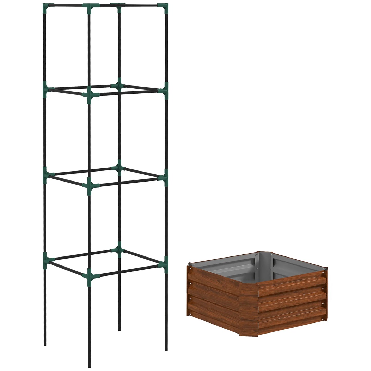 Outsunny Wooden Raised Garden Bed With Attached Tomato Cage