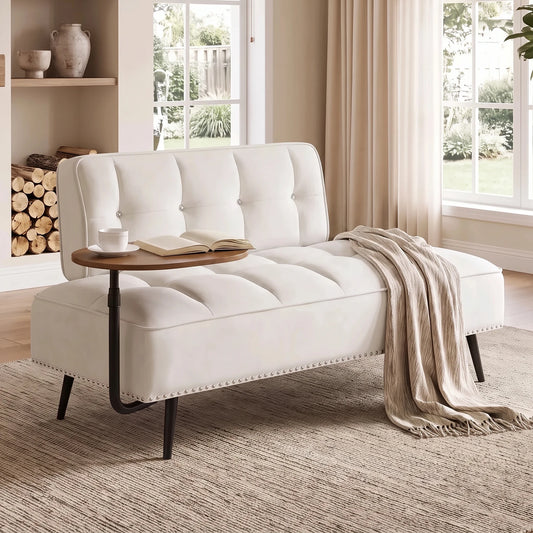 Modern Velvet Sofa With 360 Degree Rotating Side Table