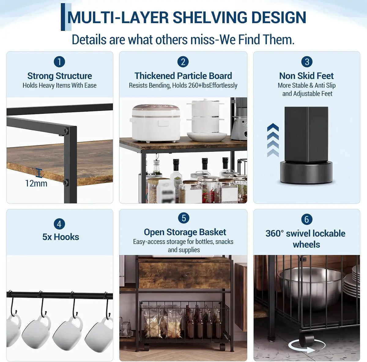 Garvee Stainless Steel Mini Fridge Stand With Storage Microwave Rack