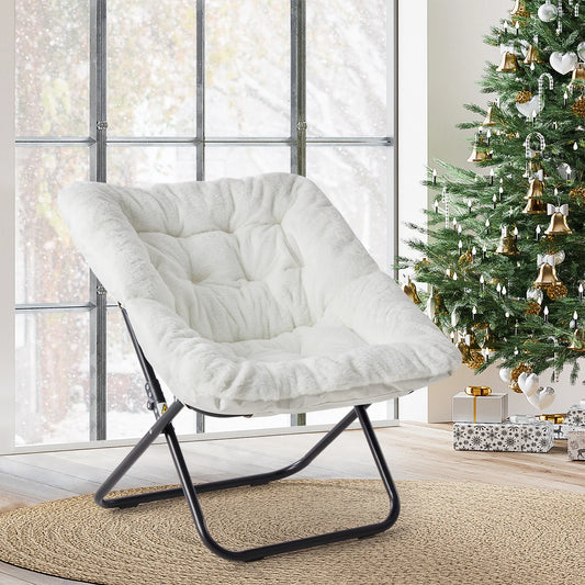 JHK Faux Fur Folding Saucer Chair With Padded Lounge Seat