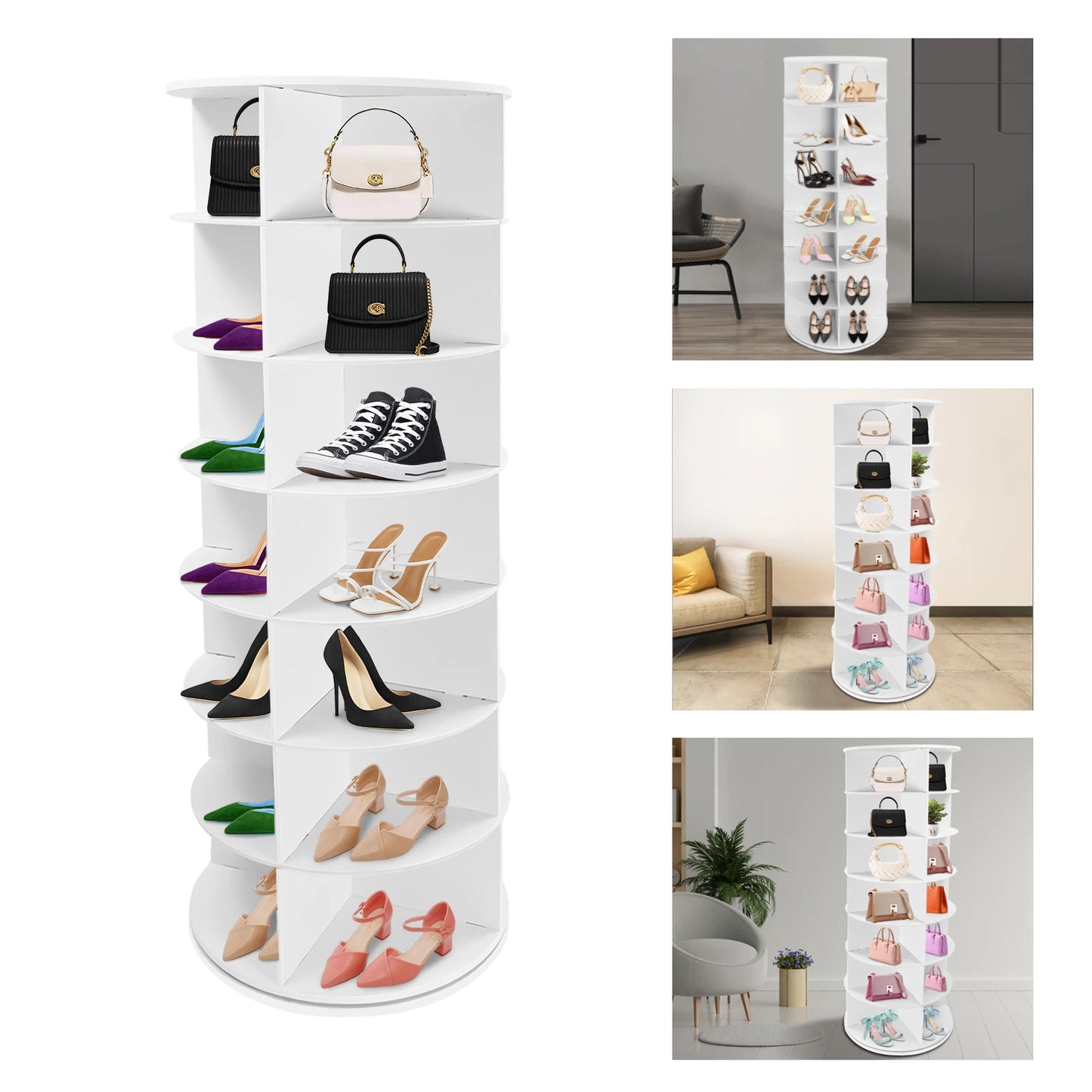 Rotating Multi Tier PVC Shoe Rack Space Saving Organizer