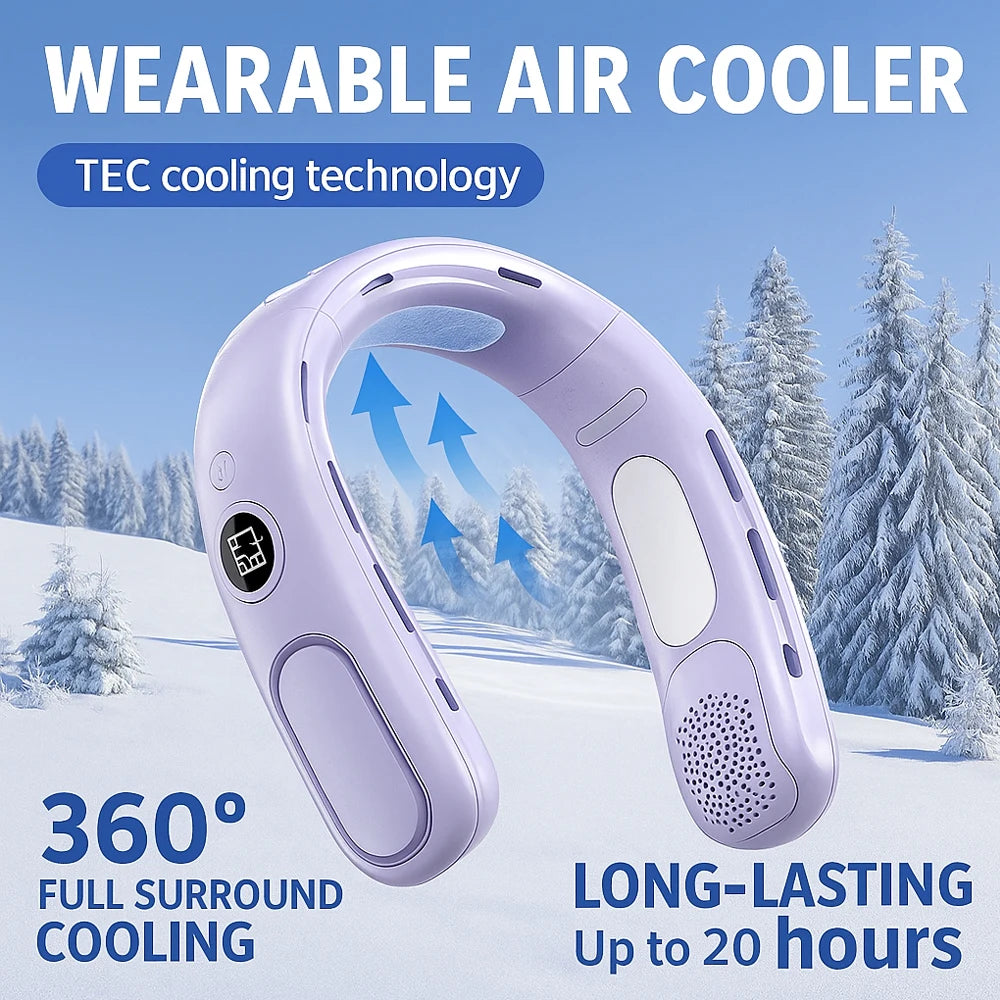 Bladeless Neck Fan Semiconductor Cooling 5 Speed Portable USB Rechargeable