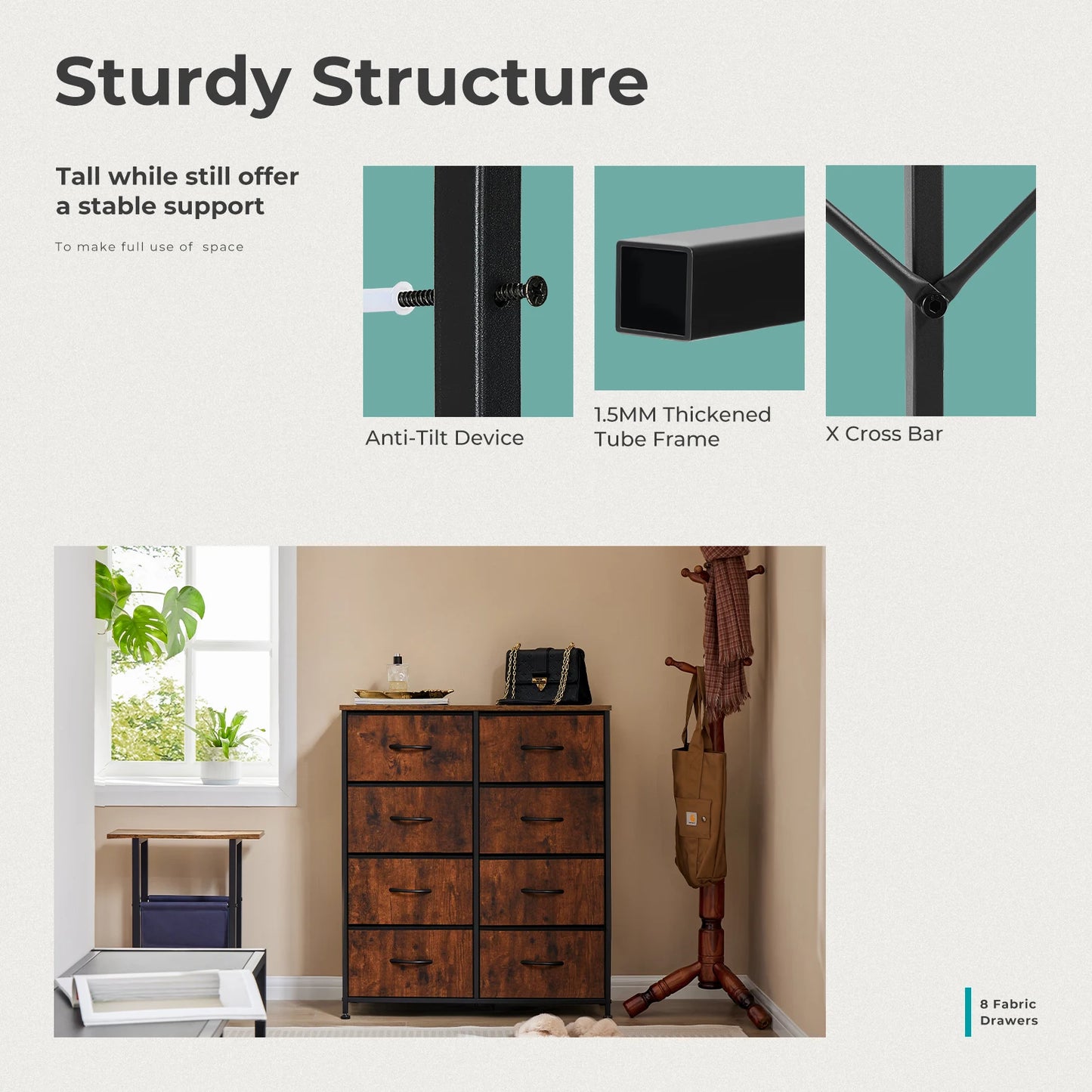 MCQ Eight Drawer Fabric Storage Cabinet For Living Room